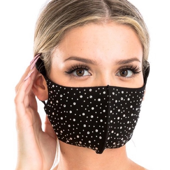 Black Rhinestone  Face Mask, Bling Face Mask - Picture 2 of 4